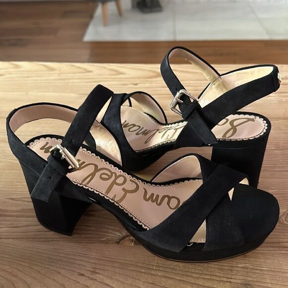 Sam Edelman Women's Jolene Heeled Sandal Black Suede SZ US 6M/ EU 36 NEW in Box - Picture 3 of 12